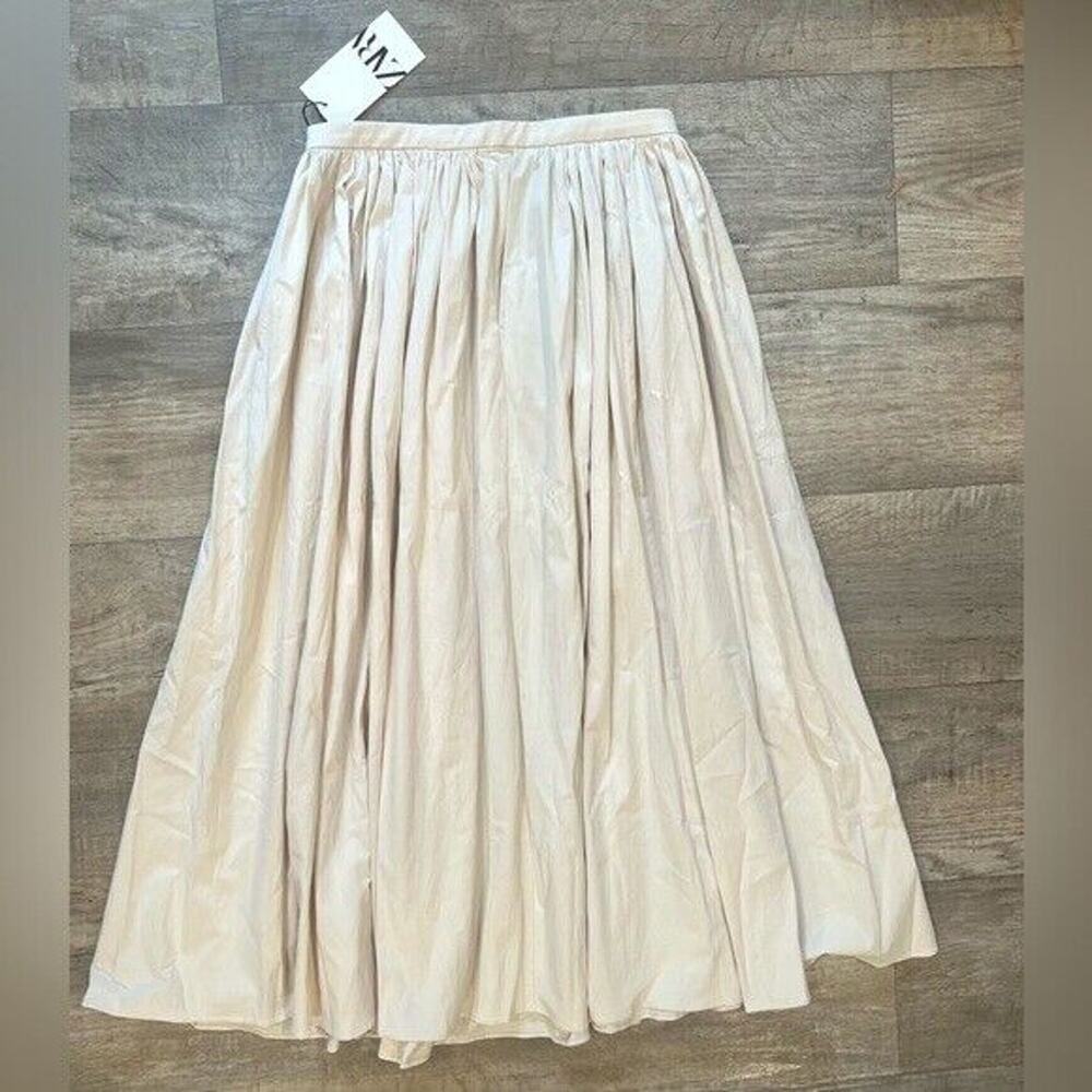 Zara NWT Cream Textured Cotton High Waist Pleated Full Midi Skirt M L - Picture 16 of 16